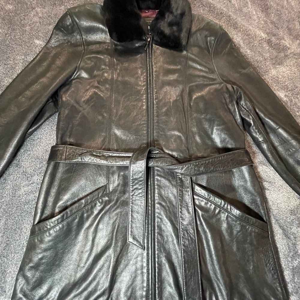 Adler Collection Genuine Lambskin Leather Jacket Belted Coat Black Size Medium - Picture 3 of 16